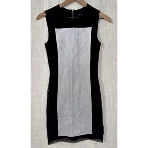 Rag & Bone Women's Sz 0 Black Silver Mesh Sleeveless Shift Dress Colorblock